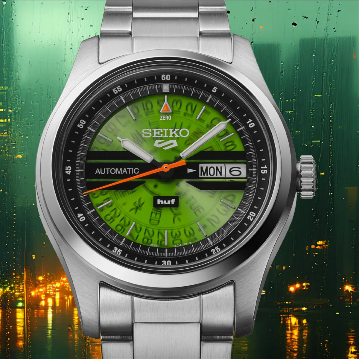 Seiko 5 Sports HUF Limited Edition SRPM09 watch with green dial