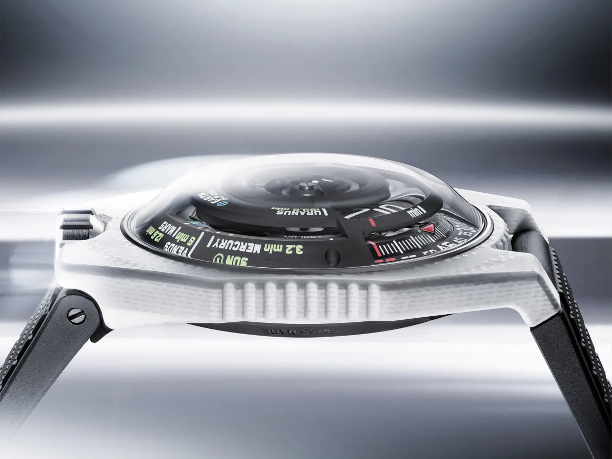 White ceramic case of Urwerk UR-100V LightSpeed