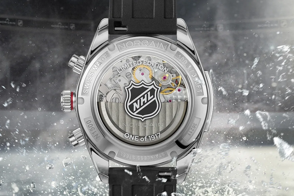 Rear view of Norqain watch with NHL logo