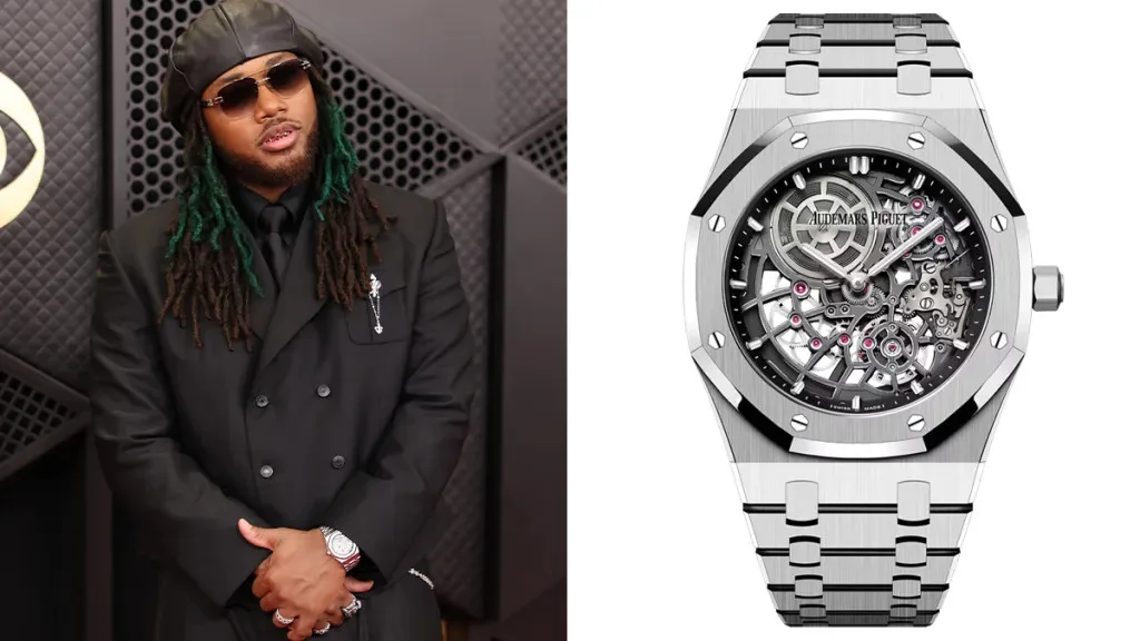 Leon Thomas with an Audemars Piguet Royal Oak Jumbo Extra-Thin Openworked watch