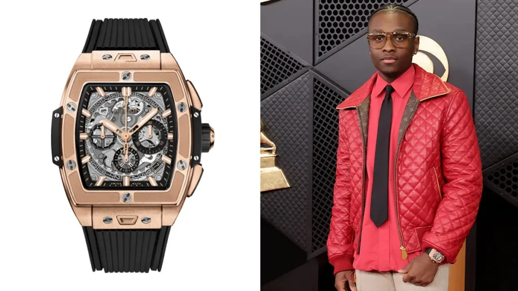 Miles Caton with a Hublot Big Bang King Gold watch and Louis Vuitton accessories