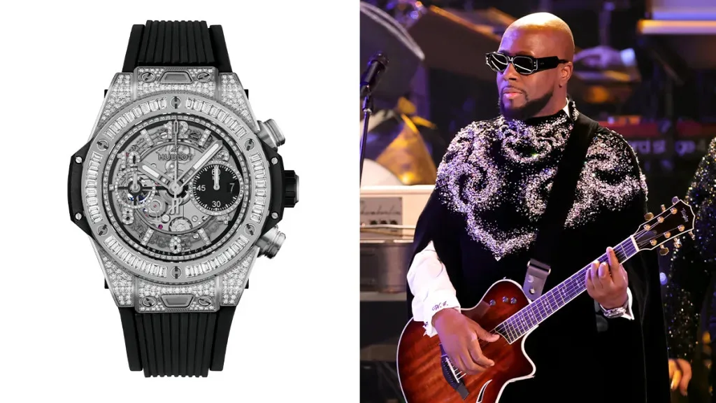 Wyclef Jean wearing a Hublot Big Bang Unico Titanium Jewelry watch