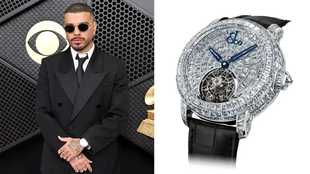 Rauw Alejandro with a Jacob & Co. Caviar Tourbillon Baguette watch