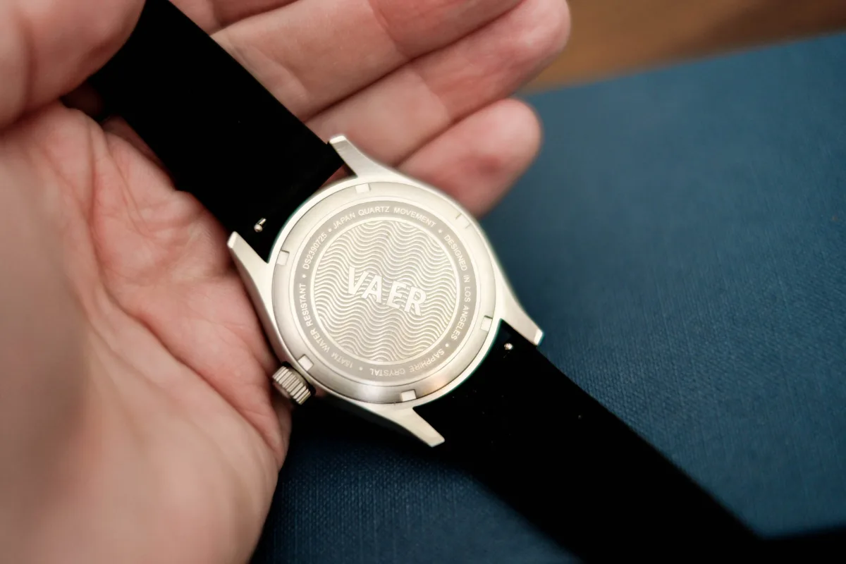 Vaer DS2 Arctic watch on wrist with 39mm case