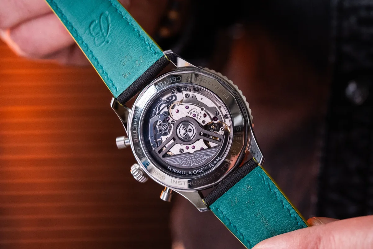 Close-up of Breitling B01 movement's engraved rotor