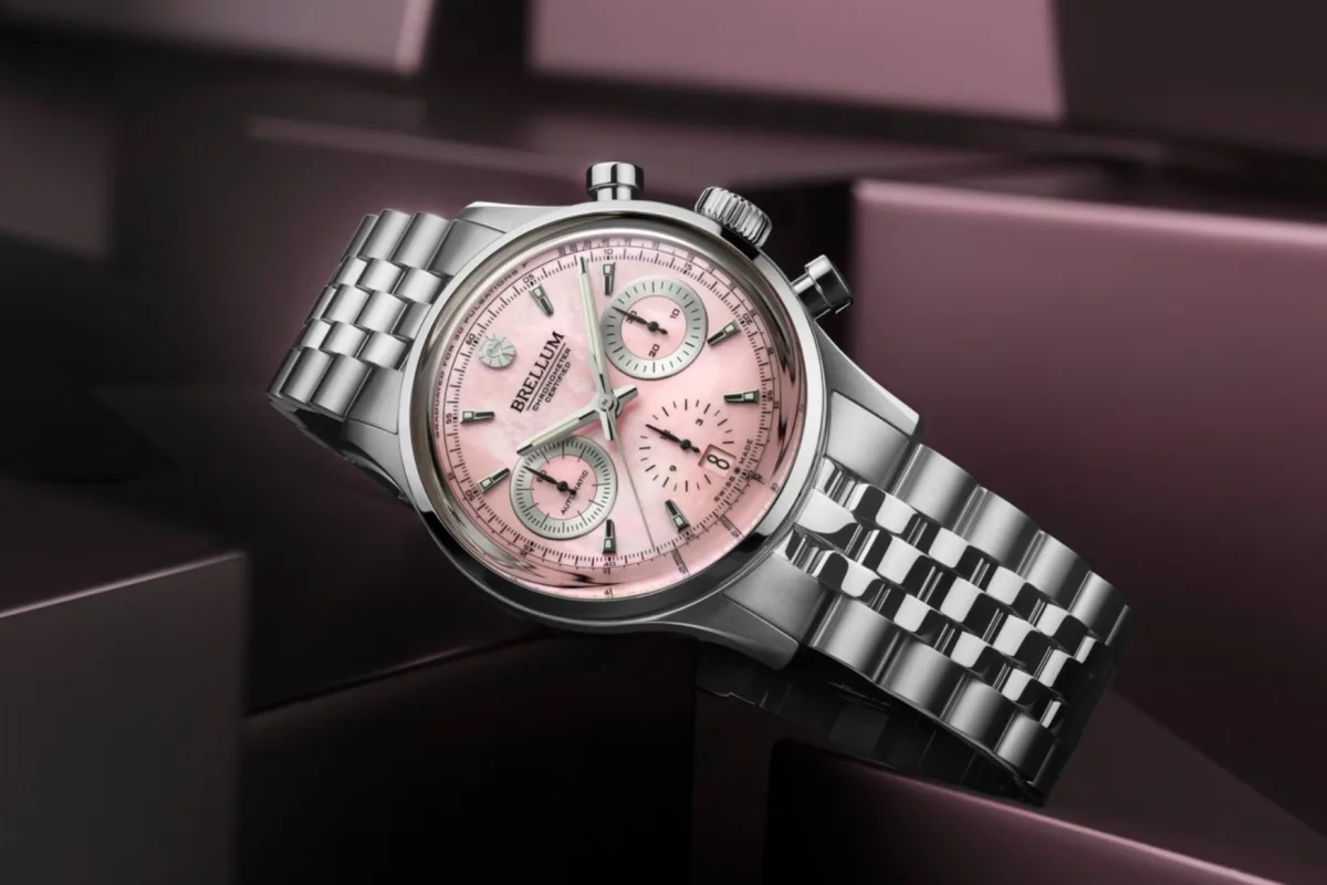 Brellum Duobox 39 Chronometer MOP watch with pink dial