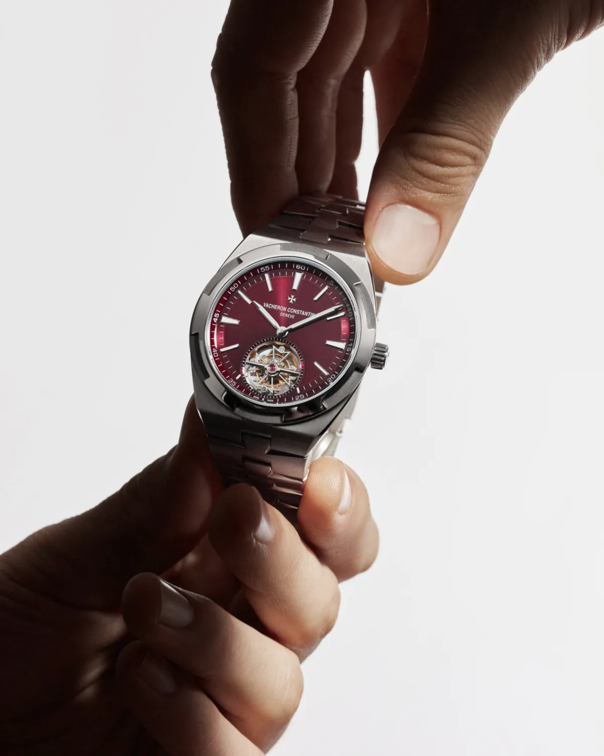 Titanium case with red dial of Vacheron Constantin Overseas Tourbillon