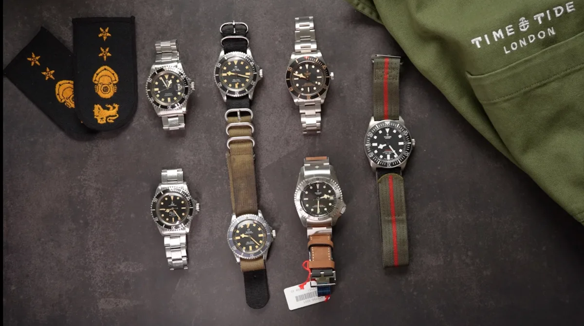 Vintage and modern Tudor watches side by side