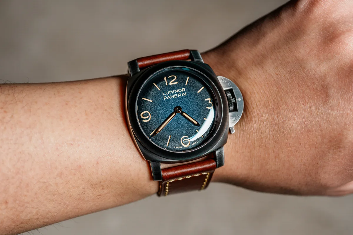 PAM02025 on the wrist with Horween leather strap