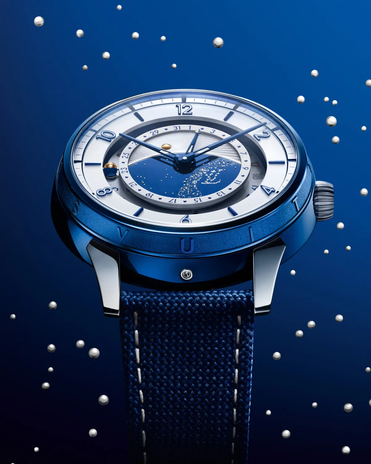 Detail of Louis Vuitton x De Bethune wristwatch dial