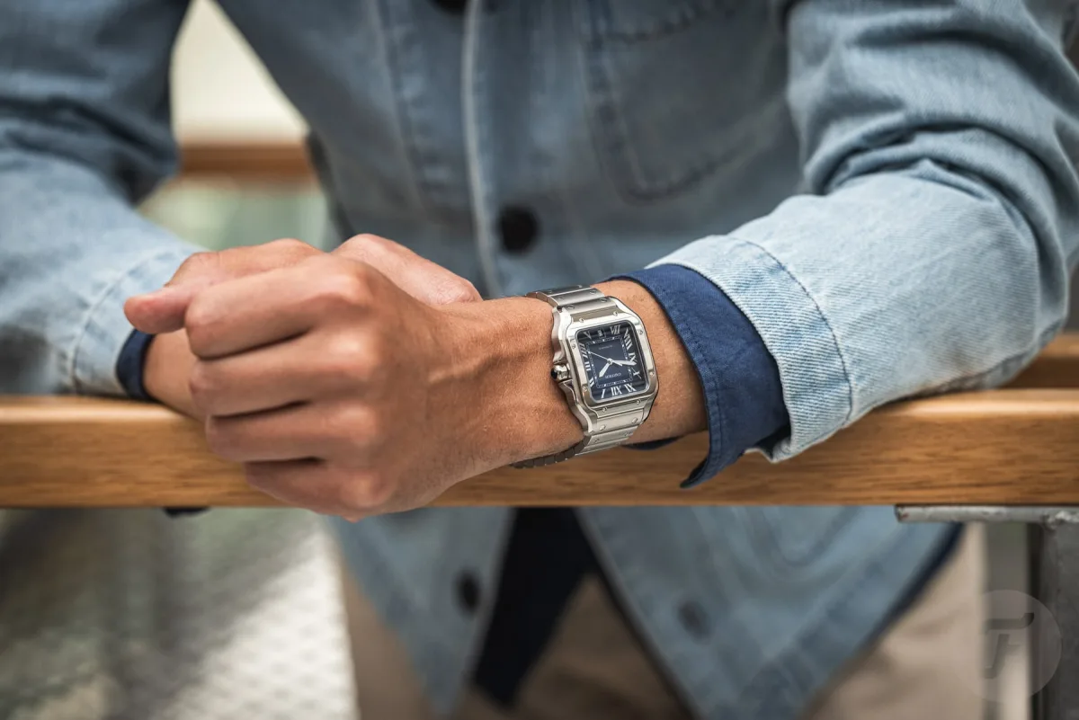 Cartier Santos with gradient green and blue dials