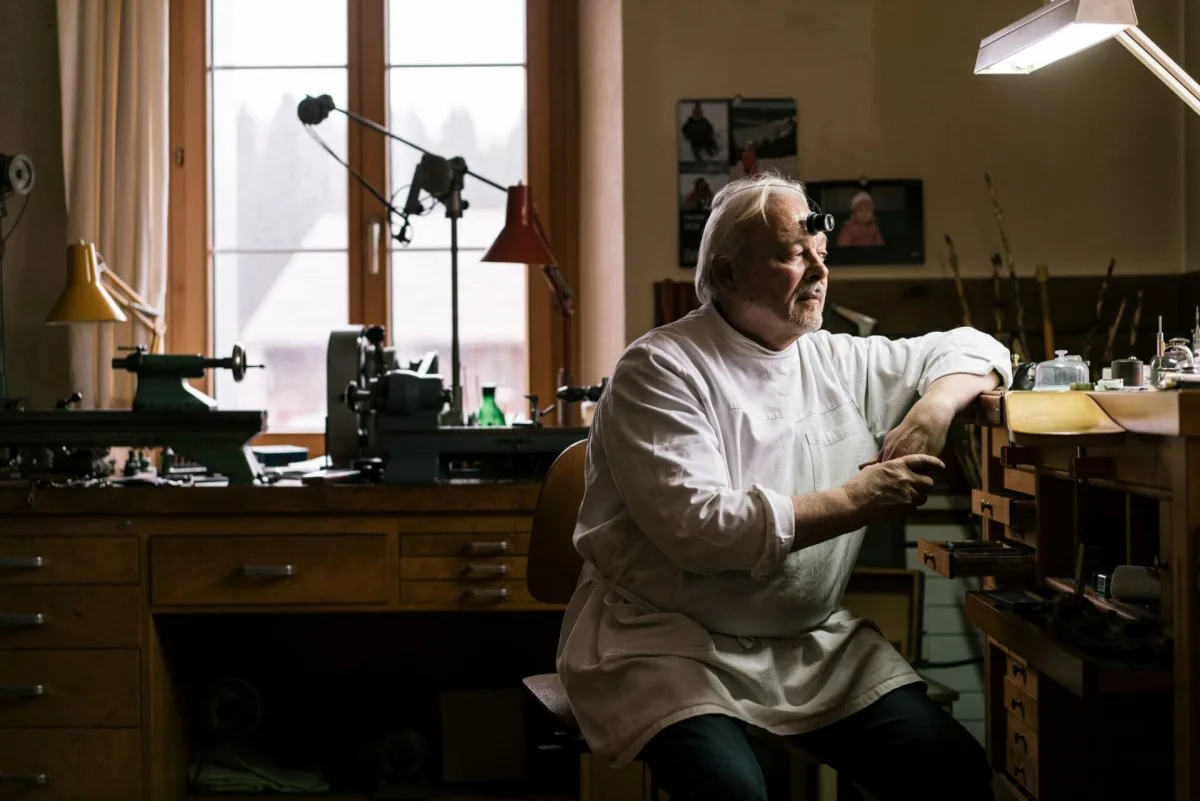 Artistic watch design in focus