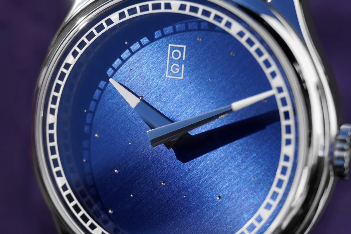 Engraved stars on the Oliver Gallaugher Deep Space Blue dial