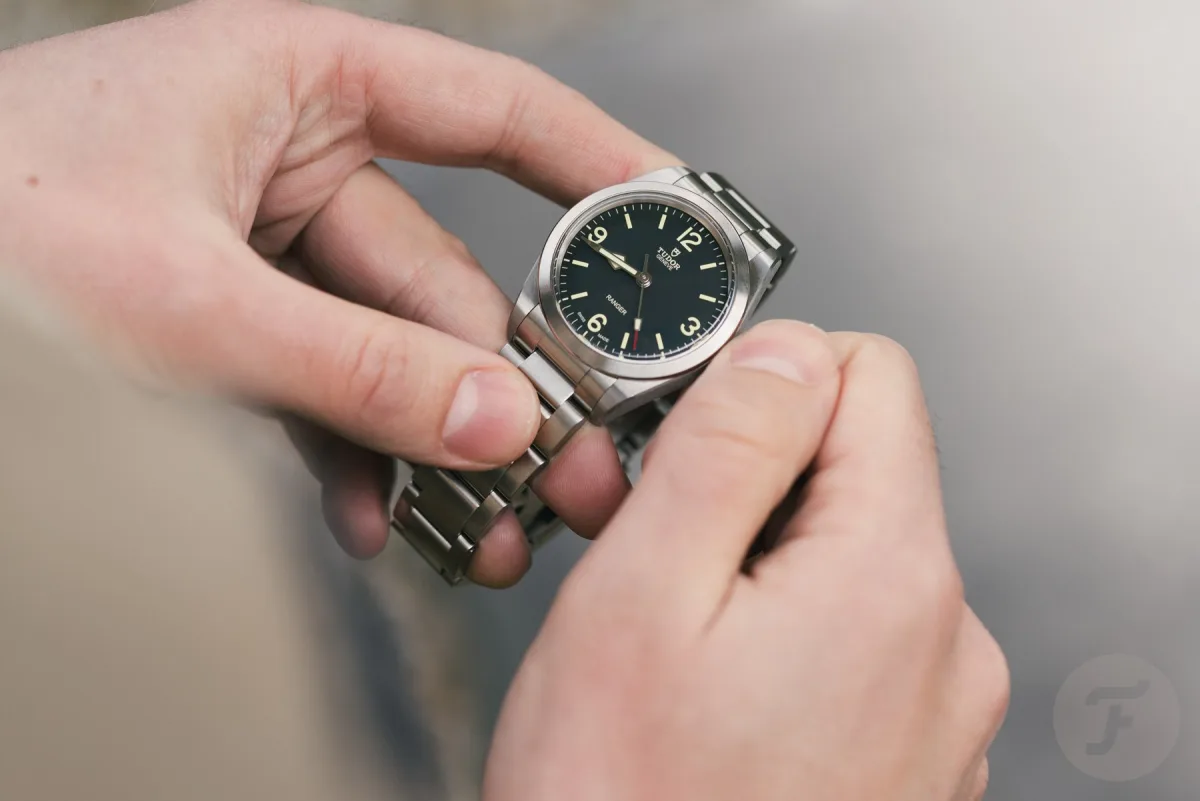 Detailed view of Tudor Ranger case and bracelet
