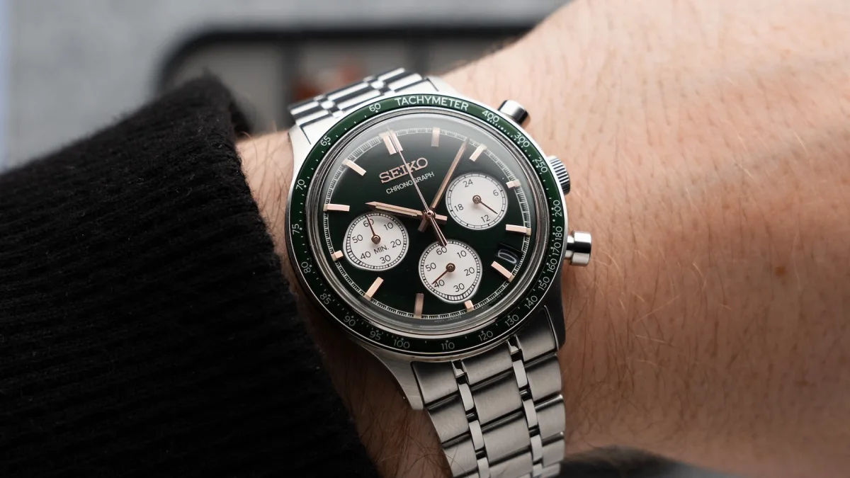 Seiko SSB series dials in blue, black, and green