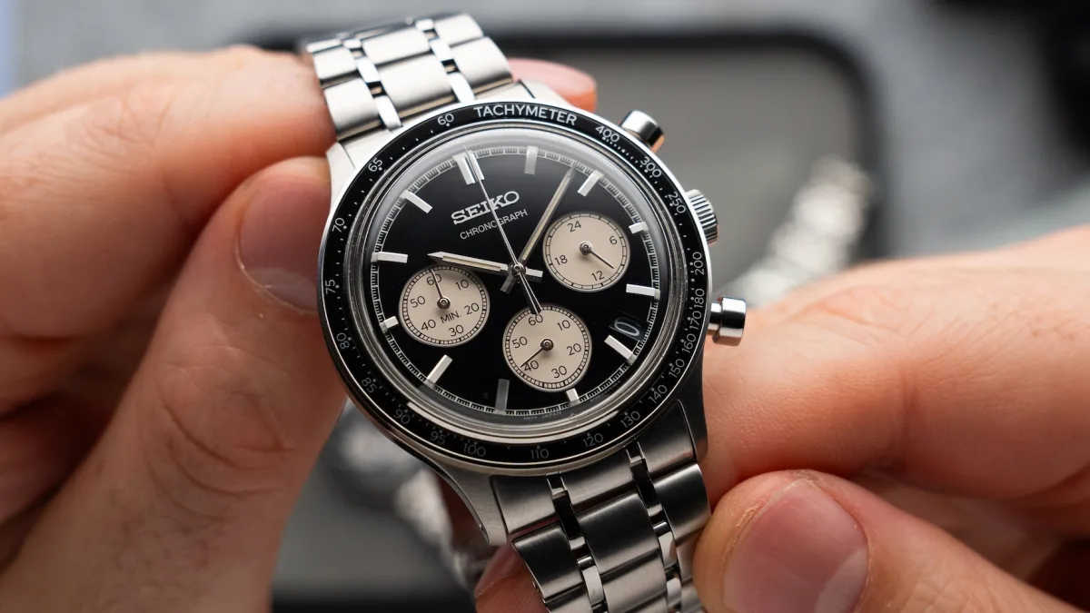 Detailed view of Seiko SSB chronograph dial
