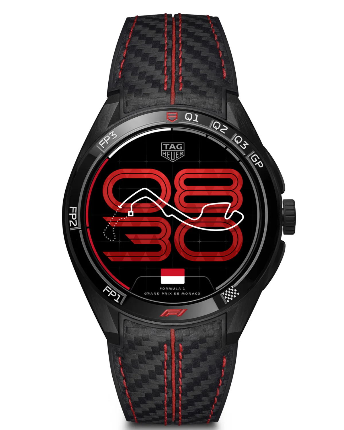 Detailed view of the bezel with Formula 1 elements