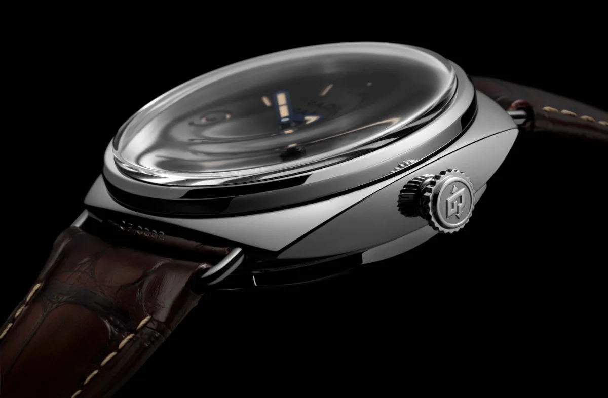 PAM01730 black sandwich dial with brown alligator strap