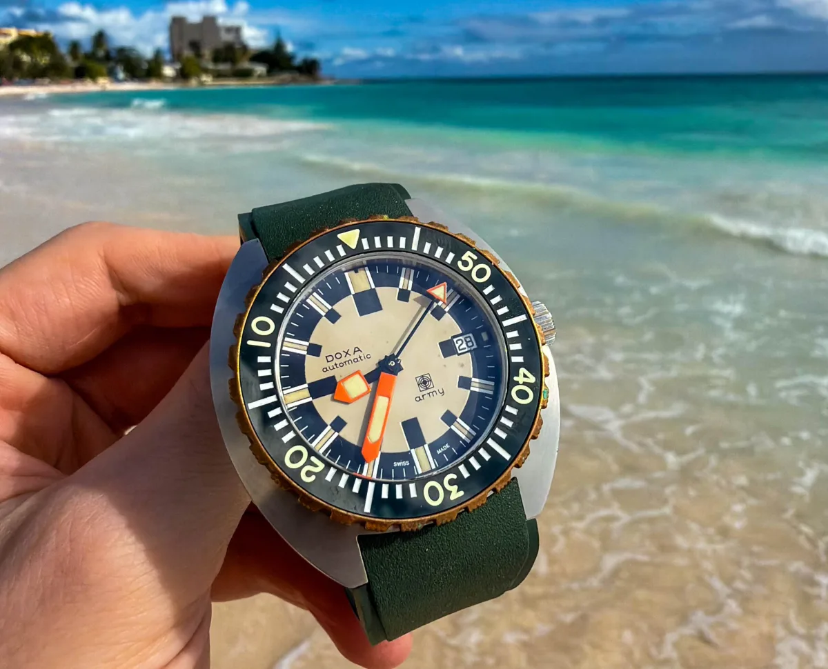 Doxa Army watch face detail
