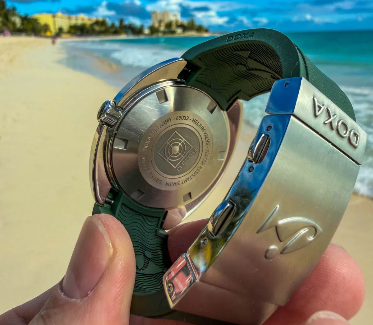 Doxa Army watch on a wrist during daily activities