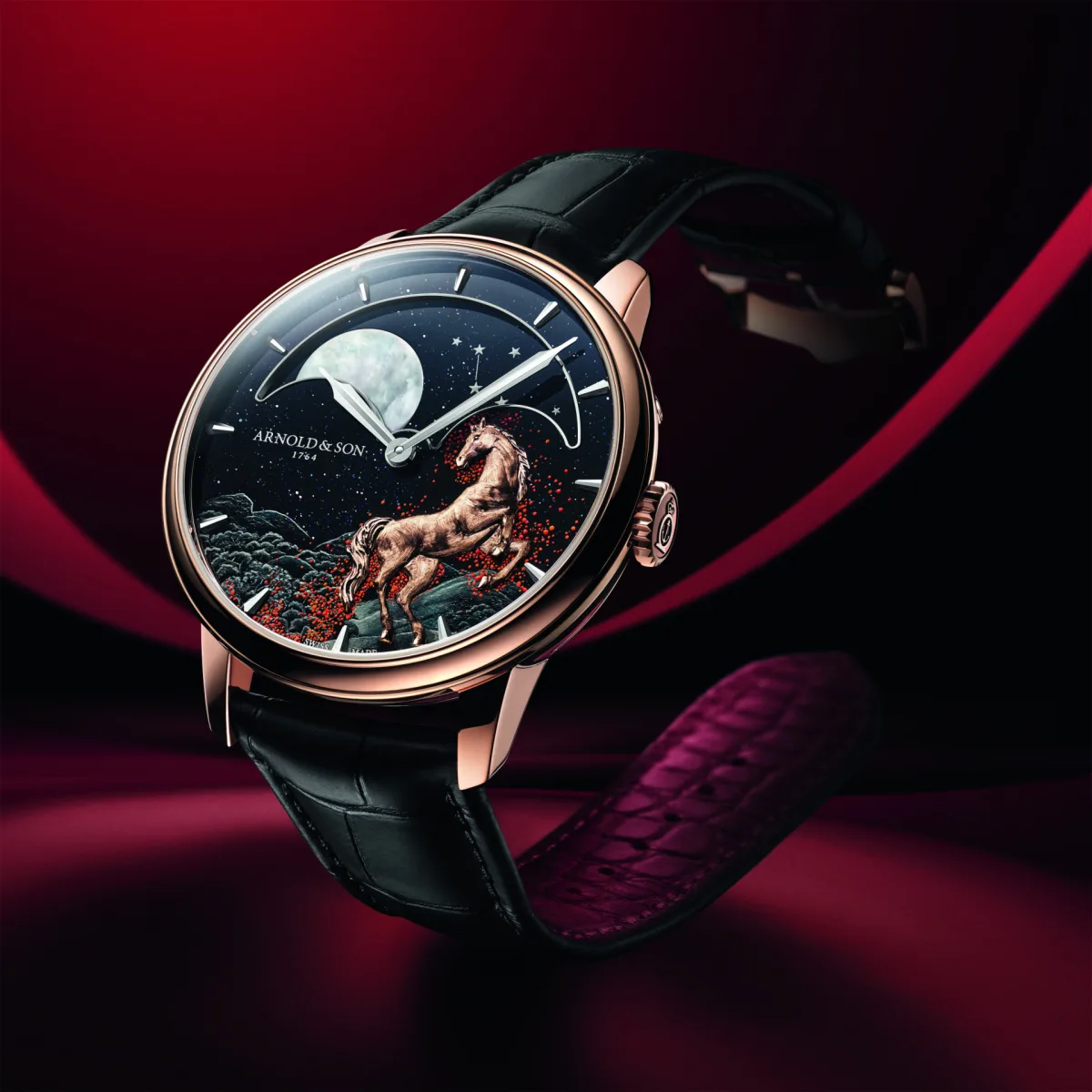 Arnold & Son Perpetual Moon 41.5 Year of the Horse watch face