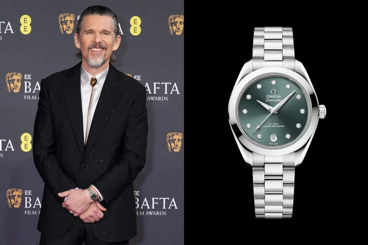 Ethan Hawke wearing Omega Seamaster Aqua Terra 150M