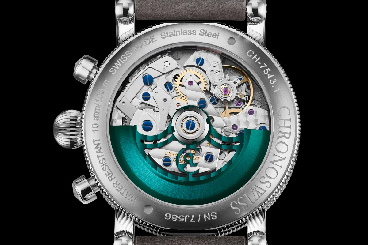Back view of Chronoswiss Lunar Chronograph Aurora mechanism