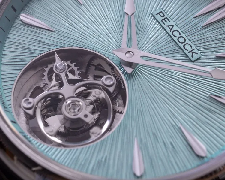 Detail of PAX9610A movement with unique design elements.