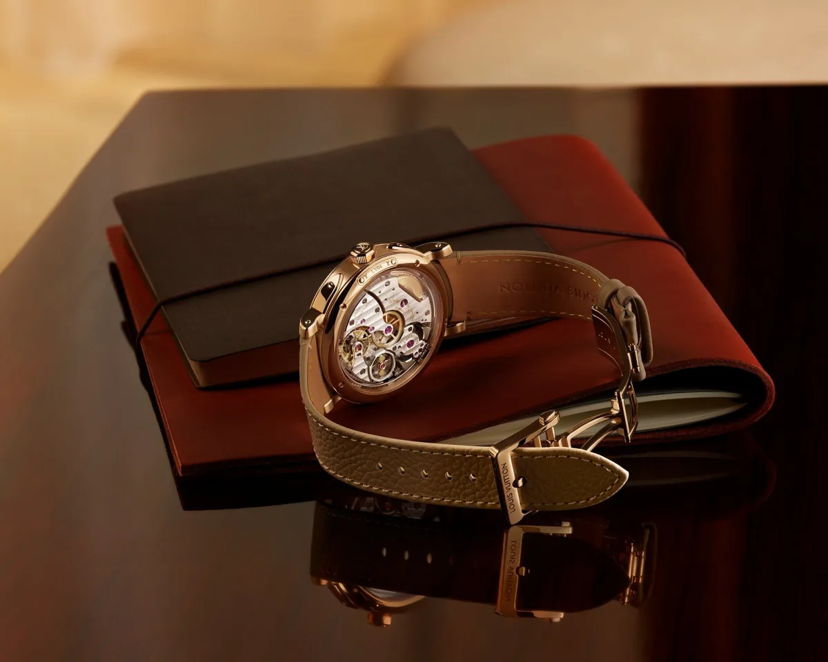 Close-up of Louis Vuitton Escale Minute Repeater guilloché dial.