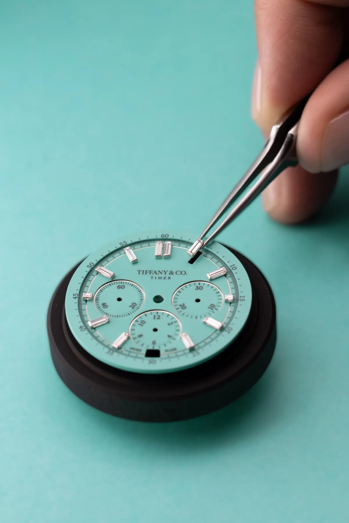 Tiffany & Co. Tiffany Timer in platinum with Tiffany Blue dial.