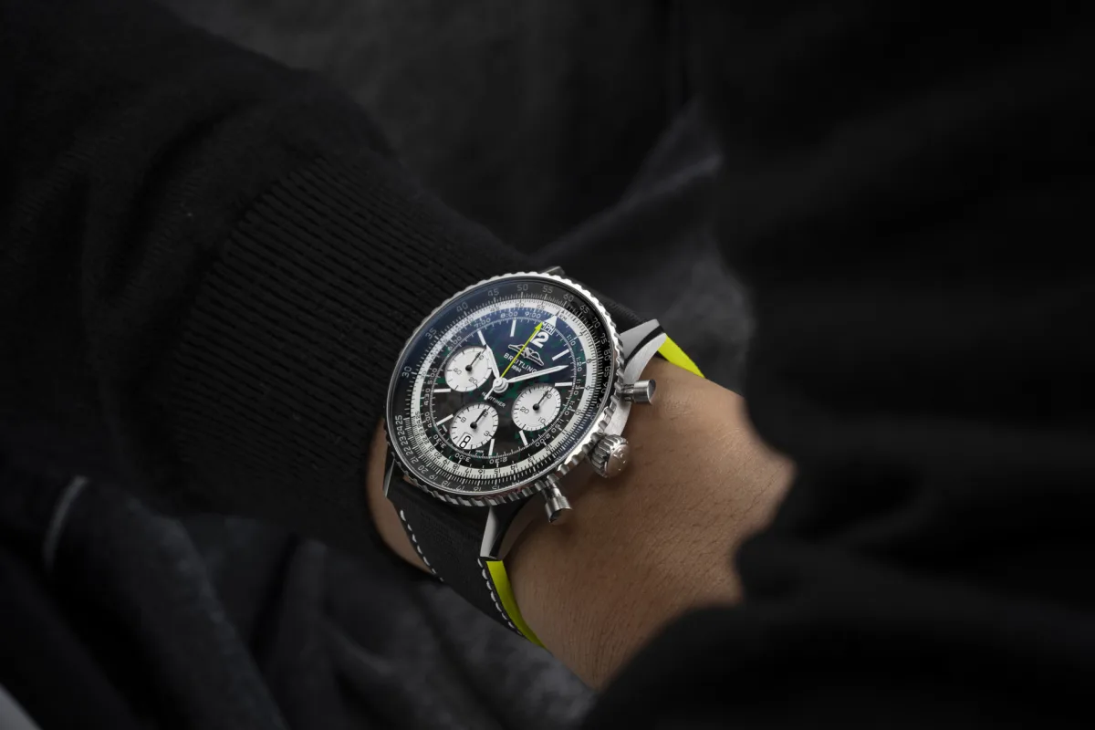 Titanium case and carbon dial of Navitimer watch