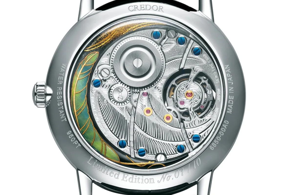 Close-up of Credor Goldfeather tourbillon