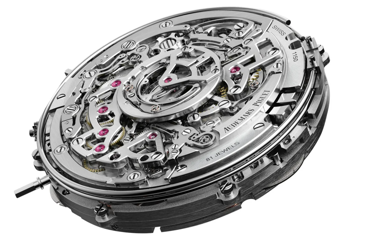 The pocket watch's intricate internal mechanism