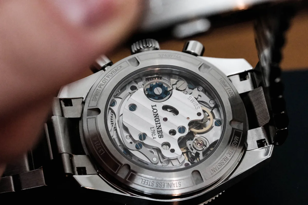 Close-up of Longines Spirit Pilot Flyback 39.5 movement