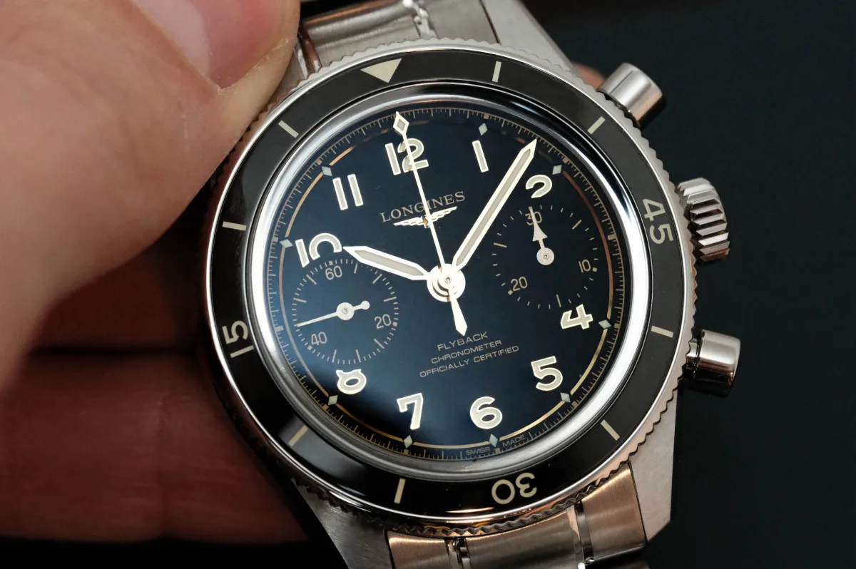 Gilt dial of Longines Spirit Pilot Flyback 39.5