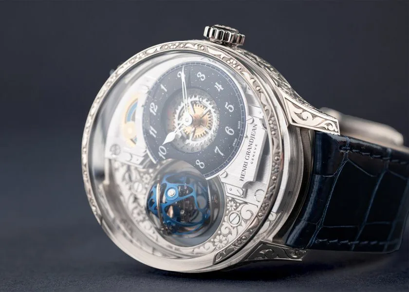 White gold Henri Grandjean & Cie Magician watch with blue aventurine dial