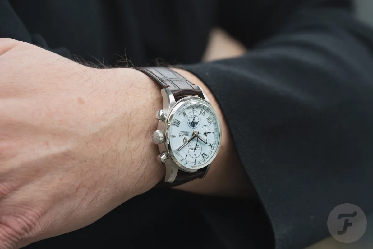 Back view of Brellum Duobox Triple Calendar Moonphase showing movement finish