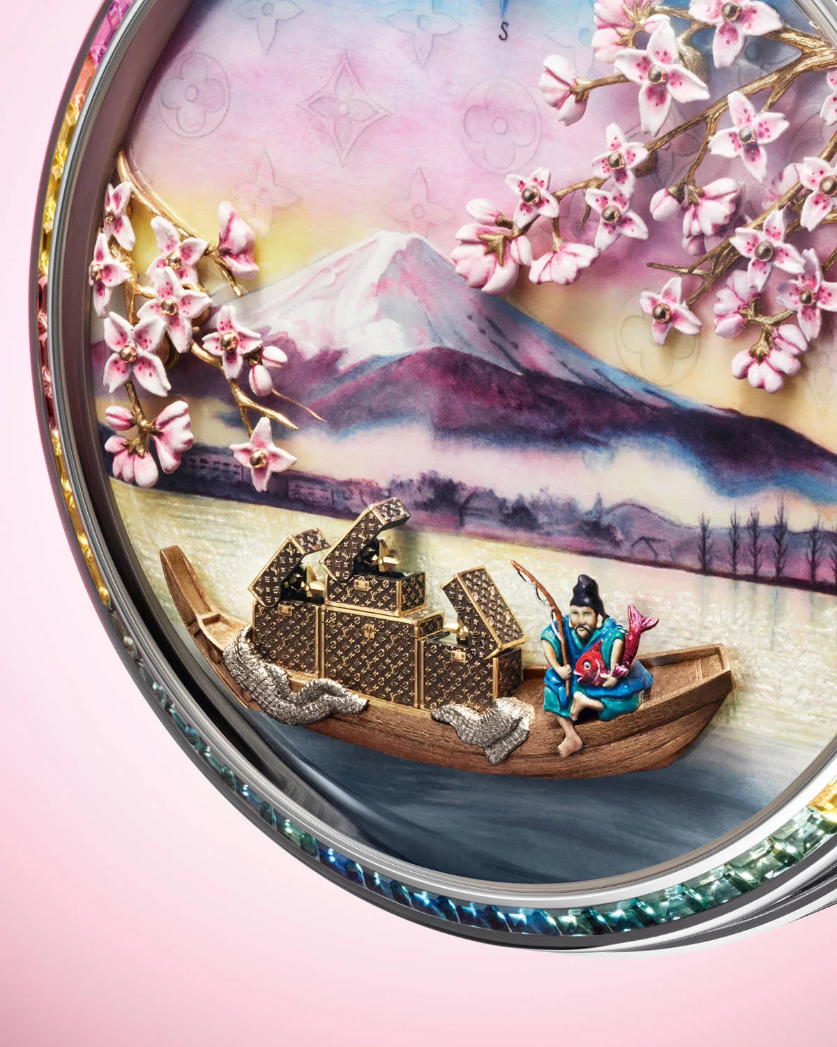 Fishing boat with Louis Vuitton suitcases and Ebisu figure.