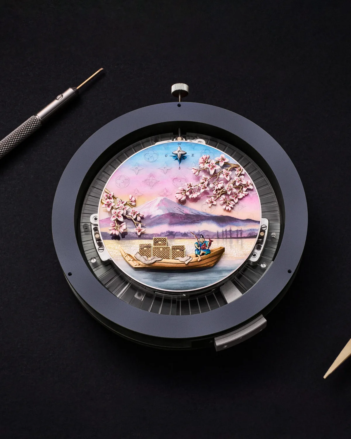 Detailed depiction of Ebisu on the pocket watch.
