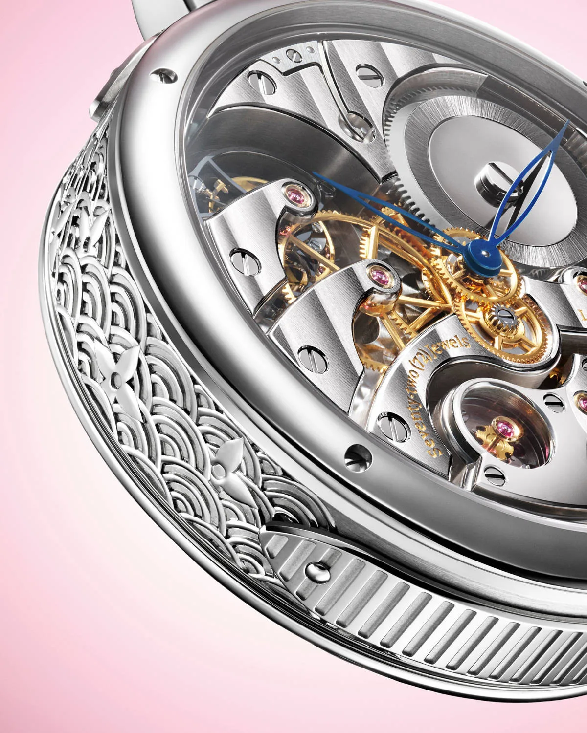 Engraved white gold case of the Escale au Mont Fuji watch.