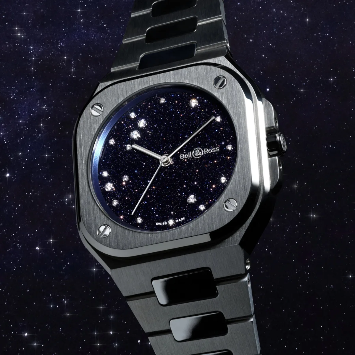 Aventurine dial with diamond markers on BR-05 watch