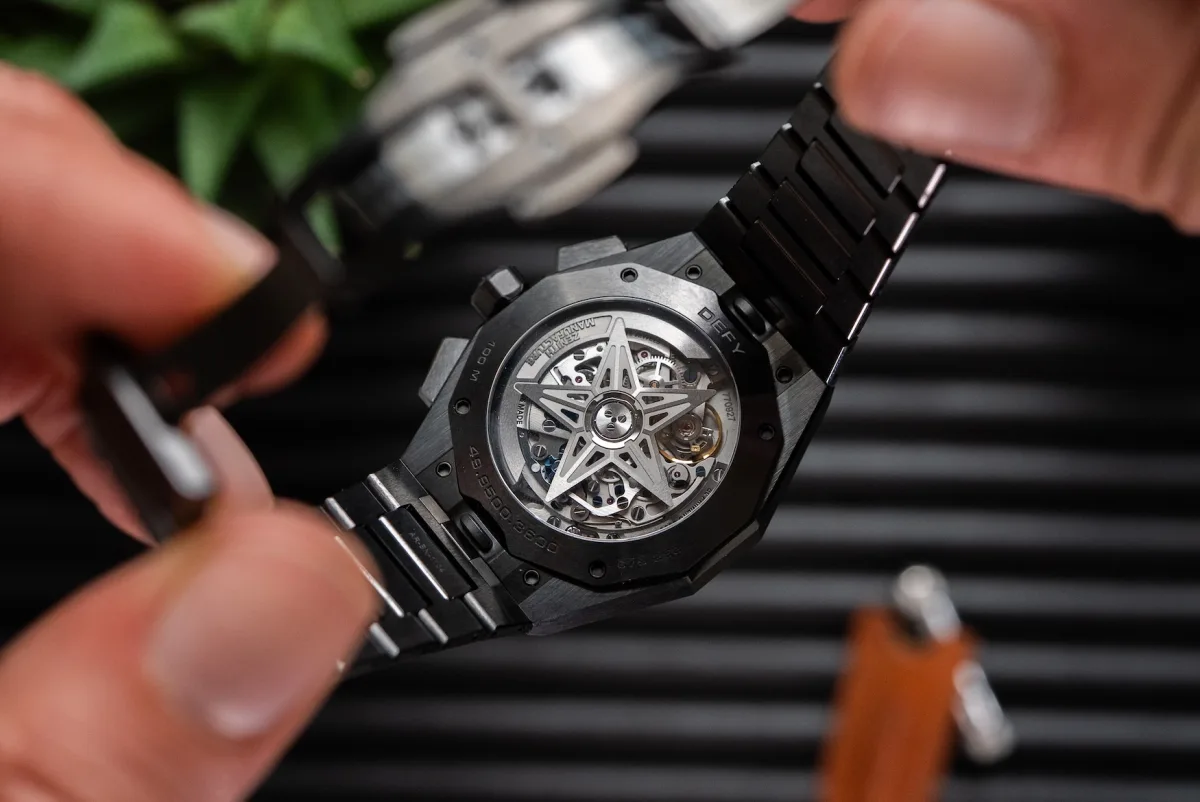 Polished elements of Defy Skyline Chronograph