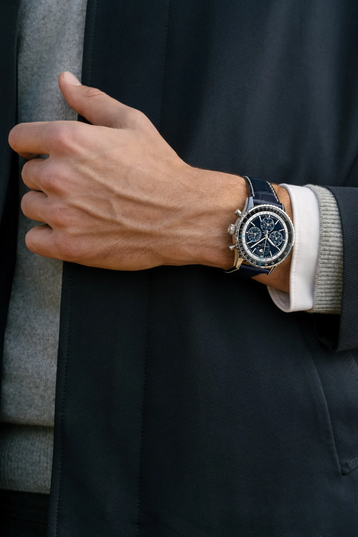 Platinum-cased Breitling Navitimer with blue dial