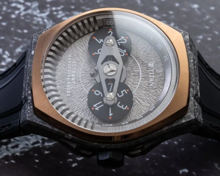 Titan Stellar Wandering Hour Automatic watch showcasing unique design
