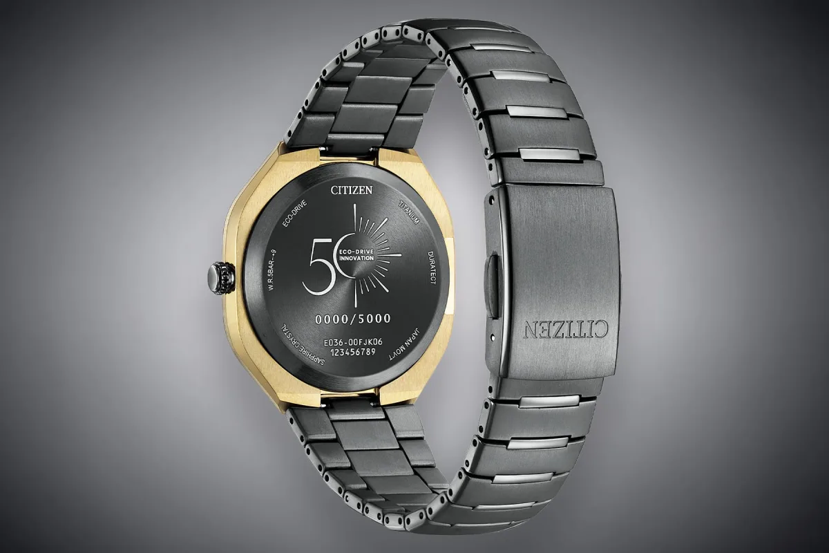 Citizen Eco-Drive Photon case back with 50th anniversary engraving