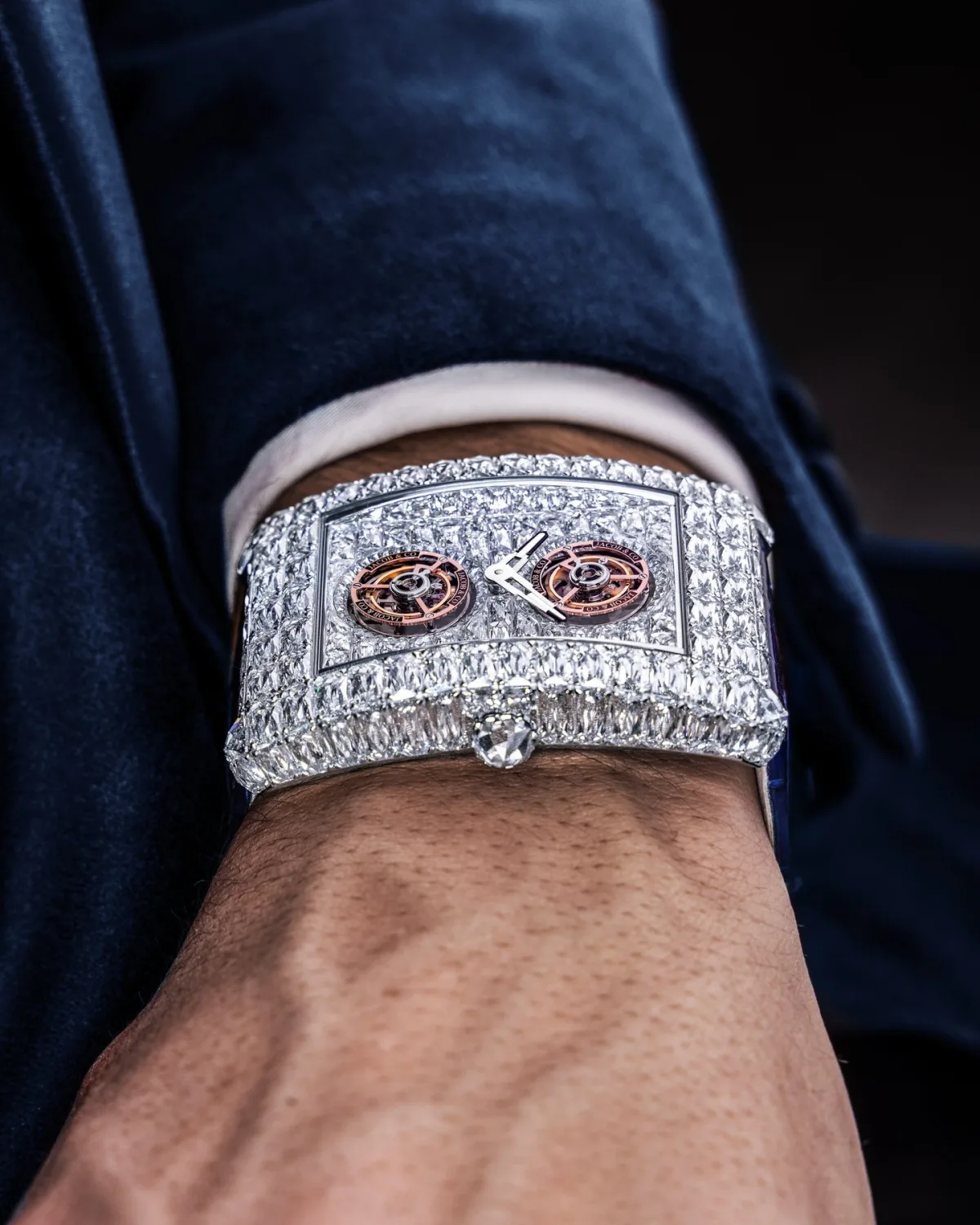 Angel Cut and baguette diamonds on watch dial