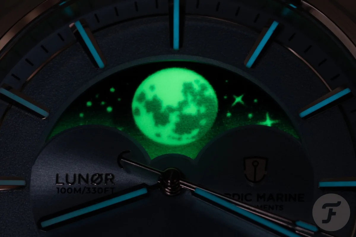 Detailed view of Lunør dial with Super-LumiNova
