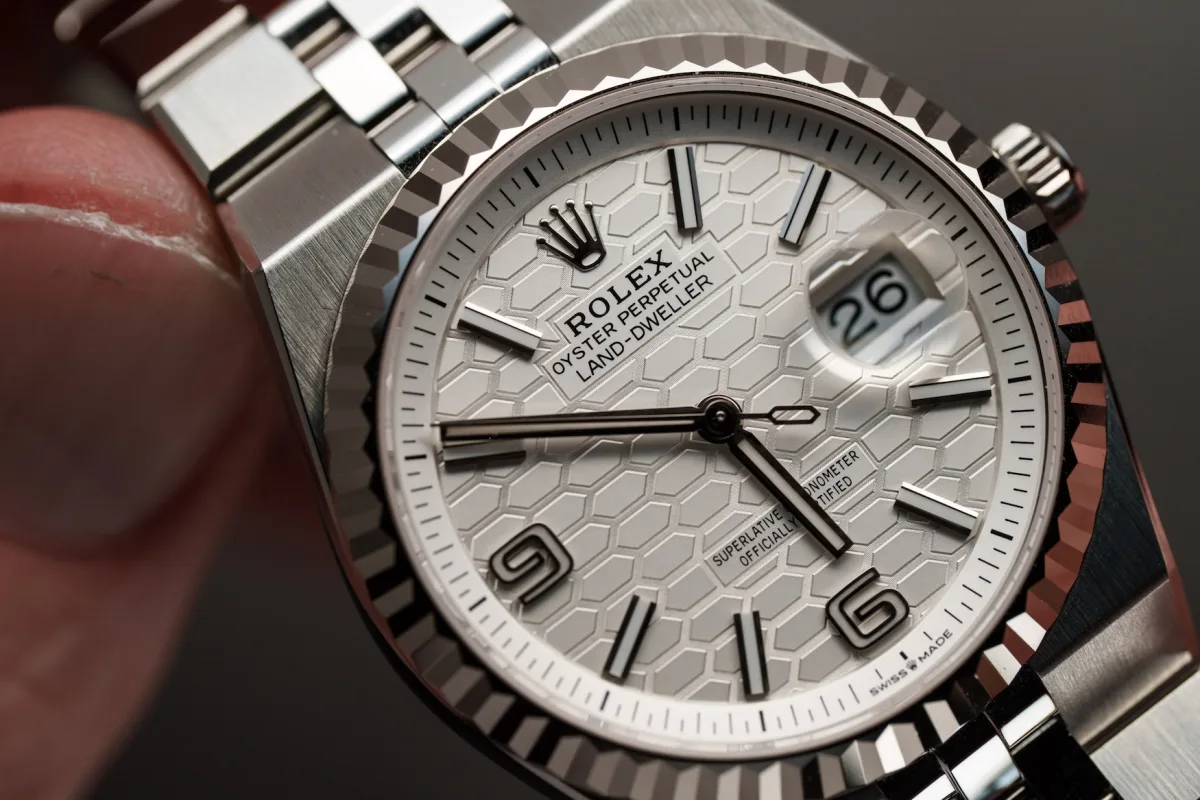 Rolex Land-Dweller 36 dial with honeycomb pattern