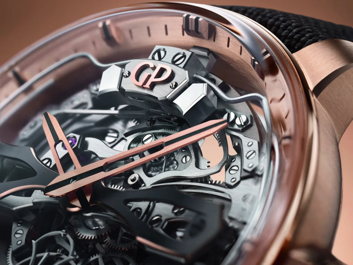Open dial with rose gold bridges and tourbillon of Girard-Perregaux