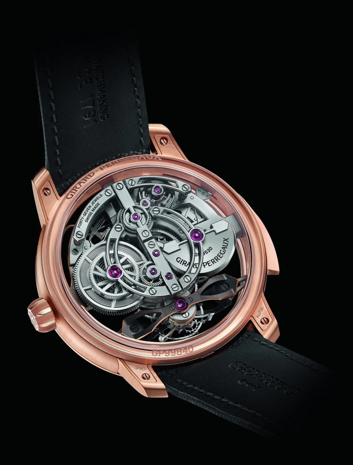 Engraved initials on Girard-Perregaux watch movement